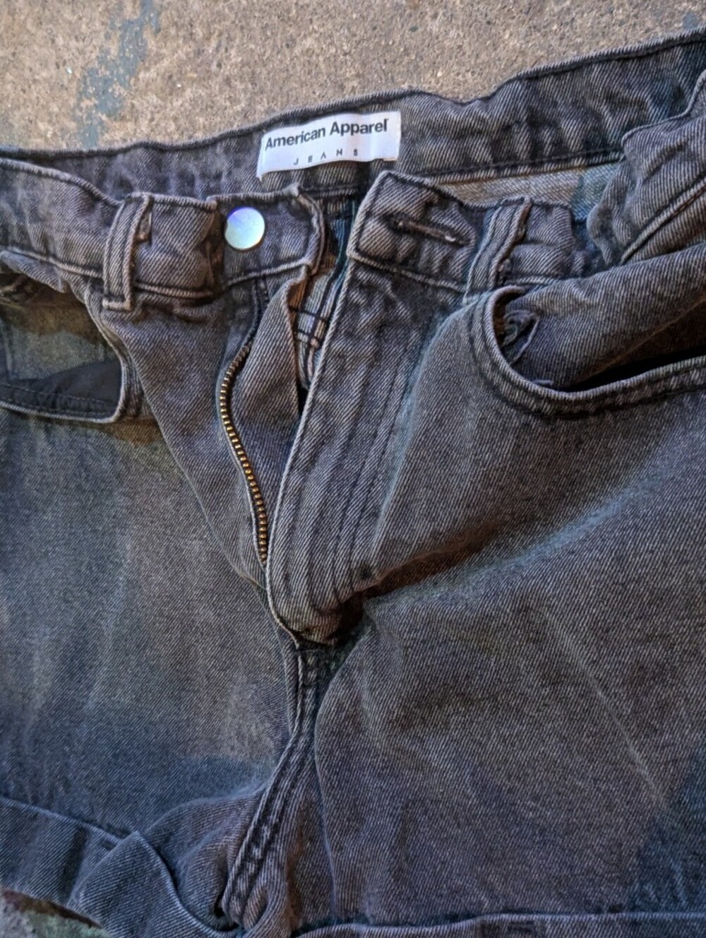 American Apparel Washed Charcoal Cuffed Jean Denim Shorts Size 30